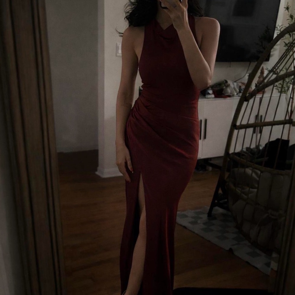Showpo Burgundy Maxi Dress with Slit - Picture 4 of 5